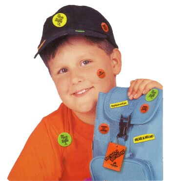 Boy wearing safety reflectors